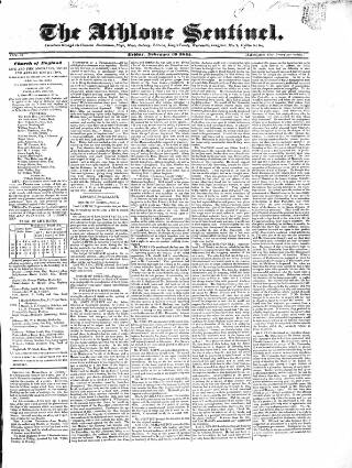 cover page of Athlone Sentinel published on February 28, 1845