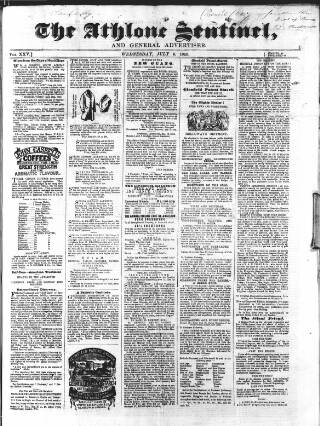cover page of Athlone Sentinel published on July 6, 1859