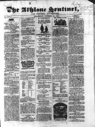 cover page of Athlone Sentinel published on November 30, 1859