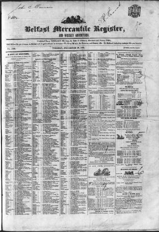 cover page of Belfast Mercantile Register and Weekly Advertiser published on December 30, 1851