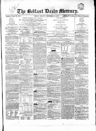 cover page of Belfast Mercury published on September 18, 1854