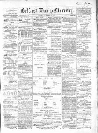 cover page of Belfast Mercury published on November 15, 1858