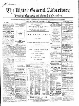 cover page of Ulster General Advertiser, Herald of Business and General Information published on November 15, 1862