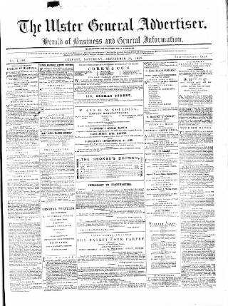 cover page of Ulster General Advertiser, Herald of Business and General Information published on September 18, 1869