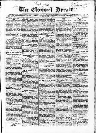 cover page of Clonmel Herald published on September 18, 1830