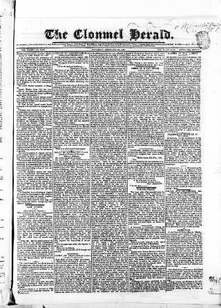 cover page of Clonmel Herald published on February 28, 1835