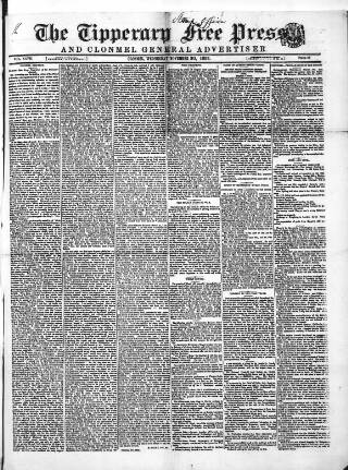cover page of Tipperary Free Press published on November 30, 1853