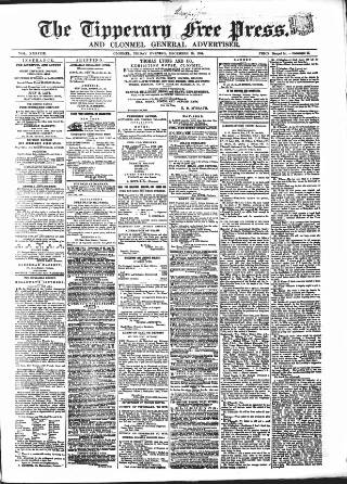 cover page of Tipperary Free Press published on December 30, 1864