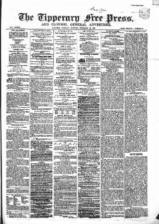 cover page of Tipperary Free Press published on February 28, 1865