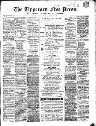 cover page of Tipperary Free Press published on November 15, 1867