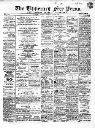 cover page of Tipperary Free Press published on July 6, 1869