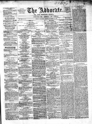 cover page of Advocate published on November 30, 1853