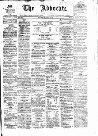 cover page of Advocate published on September 18, 1858