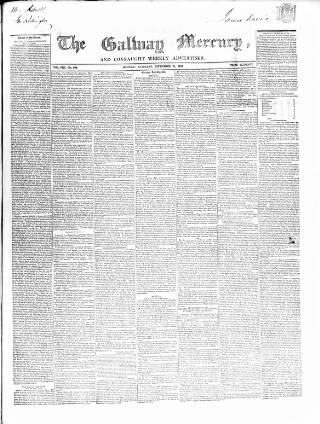 cover page of Galway Mercury, and Connaught Weekly Advertiser published on September 18, 1852