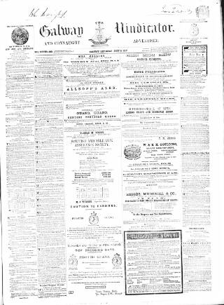 cover page of Galway Vindicator, and Connaught Advertiser published on July 6, 1867