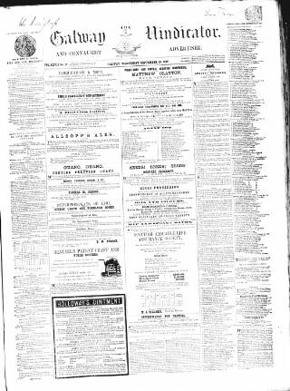 cover page of Galway Vindicator, and Connaught Advertiser published on September 18, 1867