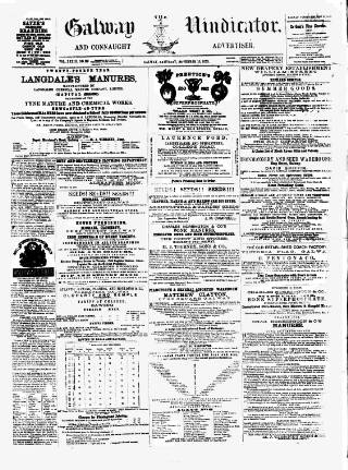 cover page of Galway Vindicator, and Connaught Advertiser published on November 15, 1873