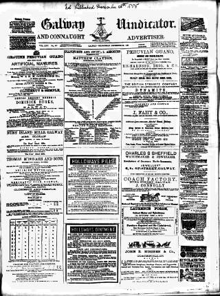 cover page of Galway Vindicator, and Connaught Advertiser published on December 30, 1885