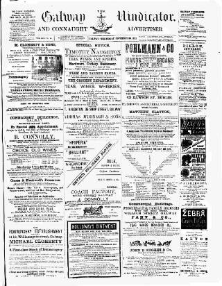 cover page of Galway Vindicator, and Connaught Advertiser published on November 30, 1892