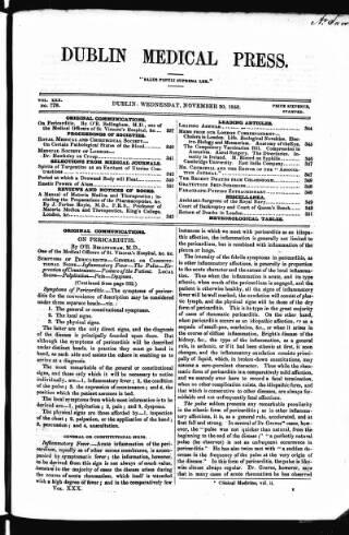 cover page of Dublin Medical Press published on November 30, 1853