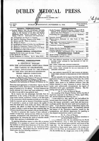 cover page of Dublin Medical Press published on November 15, 1854