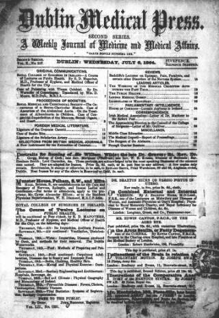 cover page of Dublin Medical Press published on July 6, 1864