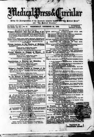 cover page of Dublin Medical Press published on December 30, 1868