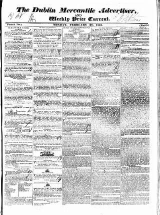 cover page of Dublin Mercantile Advertiser published on February 28, 1831