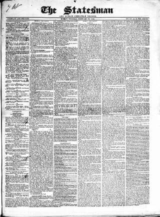 cover page of Statesman and Dublin Christian Record published on February 28, 1843