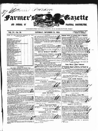 cover page of Farmer's Gazette and Journal of Practical Horticulture published on November 15, 1845