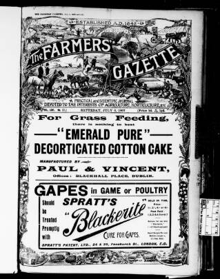 cover page of Farmer's Gazette and Journal of Practical Horticulture published on July 6, 1907