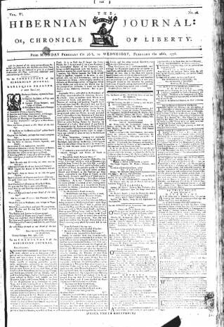 cover page of Hibernian Journal; or, Chronicle of Liberty published on February 28, 1776