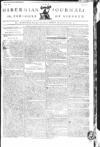 cover page of Hibernian Journal; or, Chronicle of Liberty published on November 15, 1776