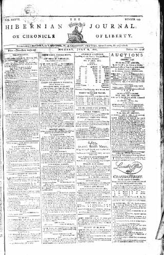 cover page of Hibernian Journal; or, Chronicle of Liberty published on July 6, 1807