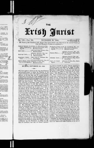 cover page of Irish Jurist published on November 30, 1850
