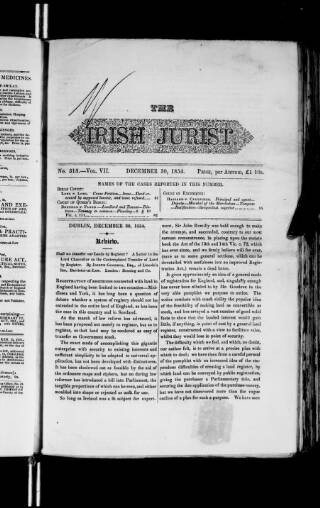 cover page of Irish Jurist published on December 30, 1854