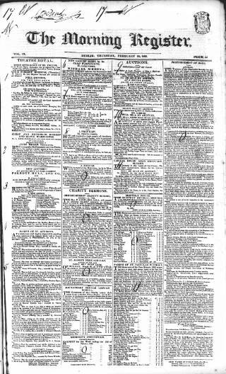 cover page of Dublin Morning Register published on February 28, 1833