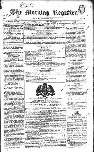 cover page of Dublin Morning Register published on December 30, 1833