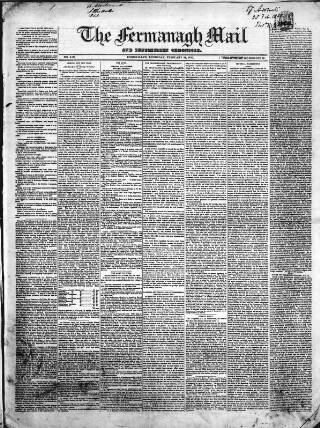 cover page of Enniskillen Chronicle and Erne Packet published on February 28, 1850