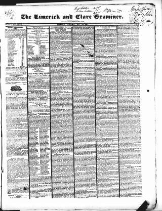cover page of Limerick and Clare Examiner published on May 29, 1847