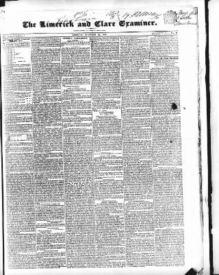 cover page of Limerick and Clare Examiner published on November 30, 1847
