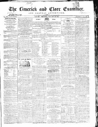 cover page of Limerick and Clare Examiner published on February 28, 1855