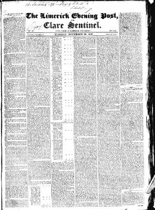 cover page of Limerick Evening Post published on December 30, 1828