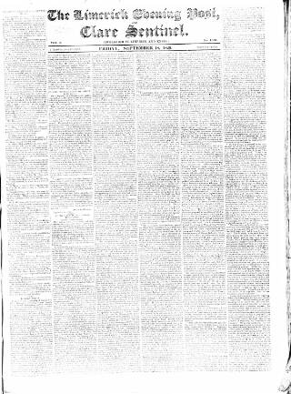 cover page of Limerick Evening Post published on September 18, 1829