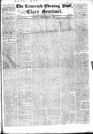 cover page of Limerick Evening Post published on November 30, 1830