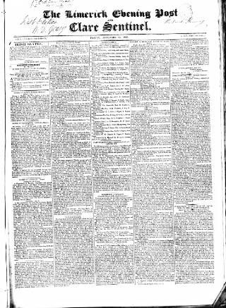 cover page of Limerick Evening Post published on November 15, 1833