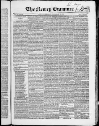 cover page of Newry Examiner and Louth Advertiser published on September 18, 1833