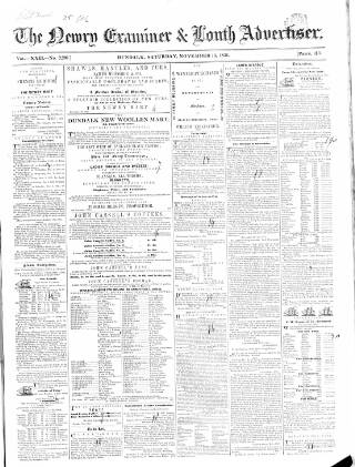 cover page of Newry Examiner and Louth Advertiser published on November 15, 1851