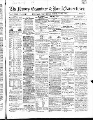 cover page of Newry Examiner and Louth Advertiser published on February 28, 1866