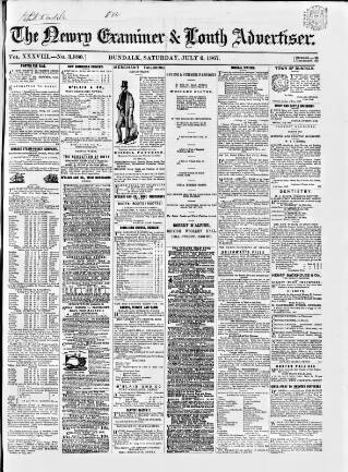 cover page of Newry Examiner and Louth Advertiser published on July 6, 1867